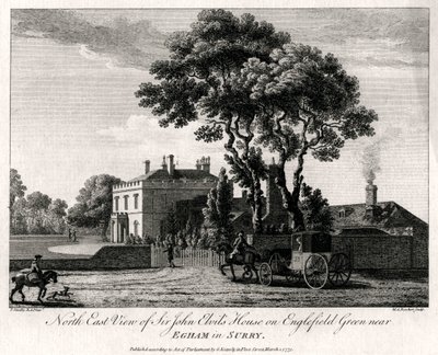 Koillisnäkymä Sir John Elvils Housesta Englefield Greenissä lähellä Eghamia Surryssa, 1775 tekijältä Michael Angelo Rooker