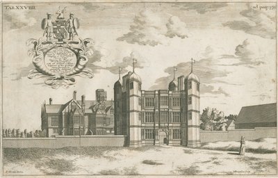 Tixall Hall ja Gatehouse: kuparilevykaiverrus, nd [1686] (painettu) tekijältä Michael Burghers