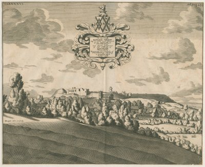 Tutbury Castle - Kaukainen näkymä: kuparilevykaiverrus, nd [c 1686] tekijältä Michael Burghers