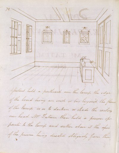John Tatumin luentosali Dorset Streetillä, Fleet Streetin edustalla, 1810 (kynä ja muste paperille) tekijältä Michael Faraday