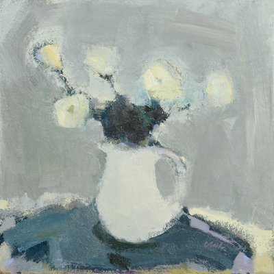 Pöytälevy kukkien kanssa, 2016 (öljy pellavalle) tekijältä Michael G. Clark