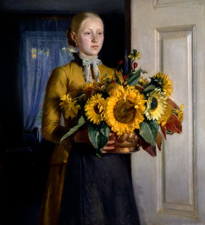 Tyttö auringonkukkien kanssa tekijältä Michael Peter Ancher
