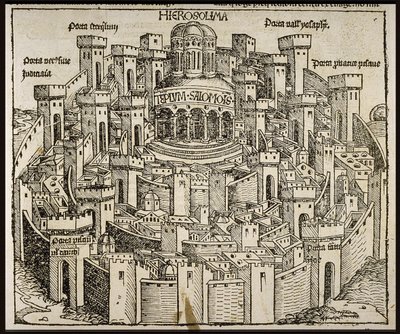 Jerusalem Schedels Chronicle of the World -kirjasta, noin 1493. tekijältä Michael Wolgemut
