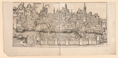 Nürnberg Chronicle: Topografinen näkymä Baselista, Sveitsistä, 1493. tekijältä Michael Wolgemut