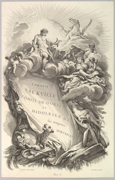 Etukappale Charles Sackvillen haudalle, Earl of Dorset Frontispiece for ..., ca. 1736. tekijältä Michel Aubert