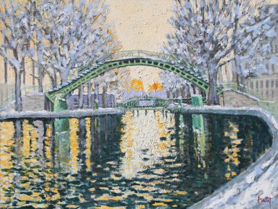 Canal Saint Martin en Hiver, 2003 (öljy kartongille) tekijältä Michel Bultet