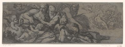 Faun met bacchante en putti tekijältä Michel Dorigny (attributed to)