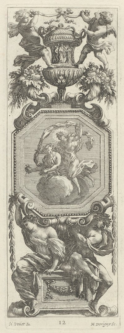 Koristepaneeli kahdella putilla ja maljakolla tekijältä Michel Dorigny, after Simon Vouet