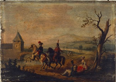Sotilaat maisemassa, 1751-1800 (öljy puulle) tekijältä Michel Duplessis