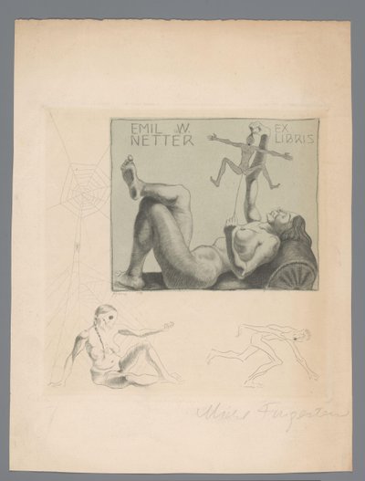Ex libris Emil W. Netteriltä tekijältä Michel Fingesten (signed by artist)