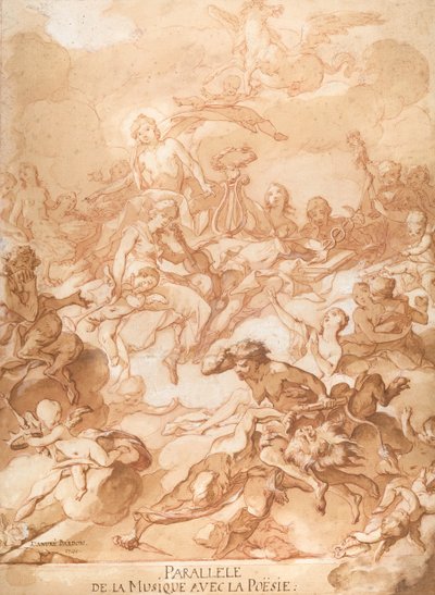 Allegoria vertailee musiikkia ja runoutta, 1740. tekijältä Michel Francois Dandre Bardon
