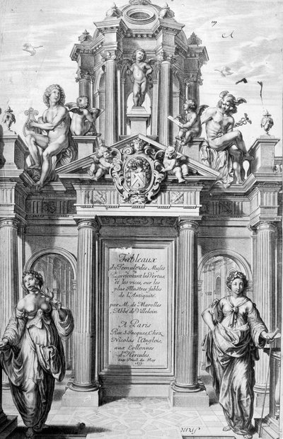 Tableaux du Temple des Musesin etupaneeli, 1655. tekijältä Michel de Marolles