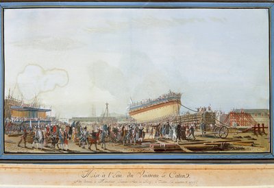 Le Caton -laivan vesillelasku Toulonin satamassa Provencen kreivin läsnä ollessa heinäkuussa 1777 (Gouache tekijältä Michel de Toulon