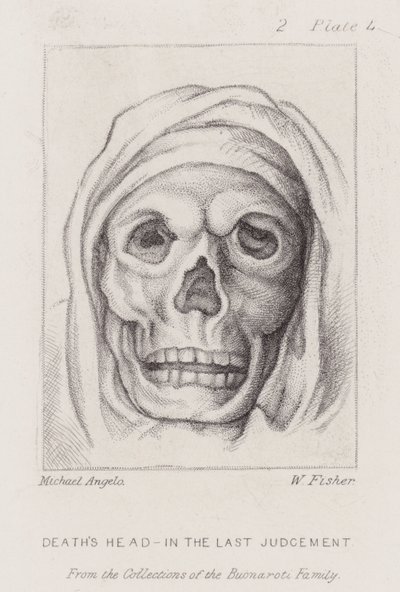Kuoleman pää, viimeisessä tuomiossa (etsaus) tekijältä Michelangelo (after) Buonarroti