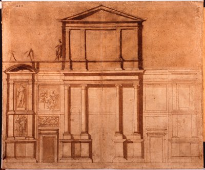 Piirustus San Lorenzon julkisivusta tekijältä Michelangelo (after) Buonarroti