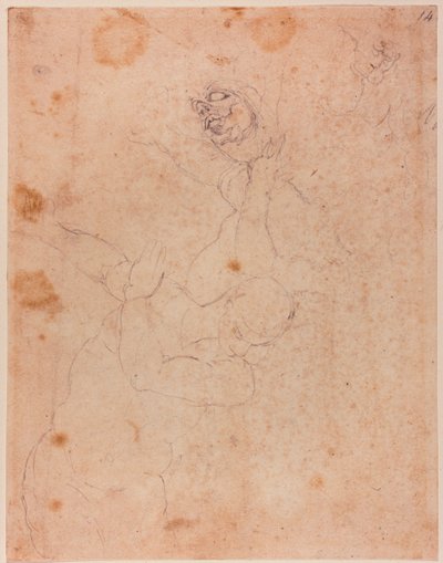 Kuvio-opintoja, osittain Sikstuksen kappelin Paratiisista karkottaminen -teoksesta. tekijältä Michelangelo (after) Buonarroti