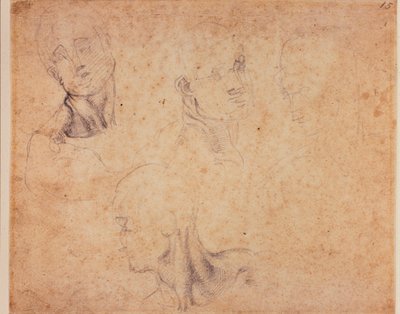 Neljä miehen pään tutkimusta tekijältä Michelangelo (after) Buonarroti