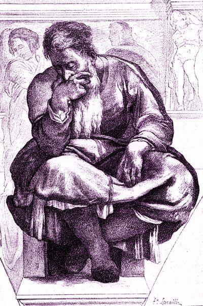 Jeremia, itkevä profeetta tekijältä Michelangelo (after) Buonarroti