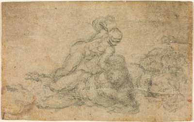 Michelangelo - Daavid ja Goljat. Verso Säännösteltyjä arkkitehtonisia tutkimuksia, n. 1550-1556, I, 32a. tekijältä Michelangelo