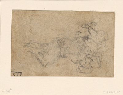 Michelangelo - Daavid ja Goljat. Verso Säännösteltyjä arkkitehtonisia tutkimuksia, n. 1550-1556, I, 32b. tekijältä Michelangelo