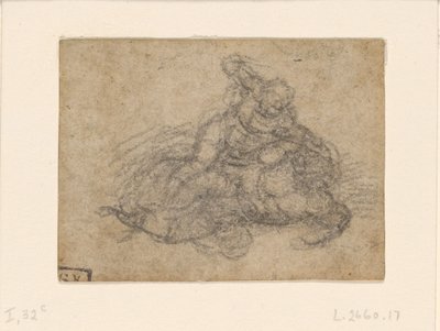 Michelangelo - Daavid ja Goljat. Verso Säännösteltyjä arkkitehtonisia tutkimuksia, n. 1550-1556, I, 32c. tekijältä Michelangelo