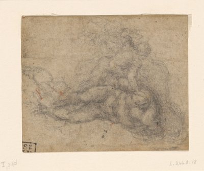 Michelangelo - Daavid ja Goljat. Verso Säännösteltyjä arkkitehtonisia tutkimuksia, n. 1550-1556, I, 32d. tekijältä Michelangelo