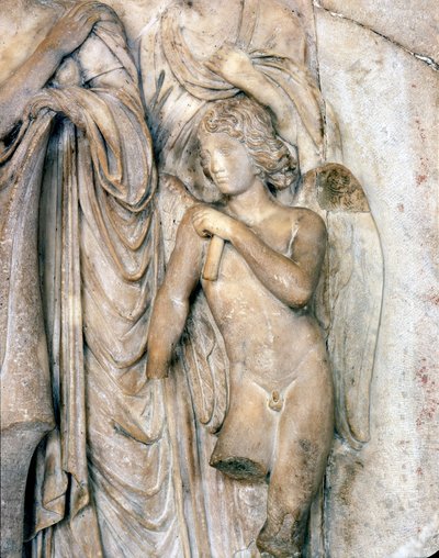 Enkeli, Venetsian marmori, 1500-luvun alku. Hautajaiset, yksityiskohdat, Louvre-museo. Veistos Michelangelo Buonarroti dit Michel Ange (Michelangelo tai Michelangelo tekijältä Michelangelo Buonarroti