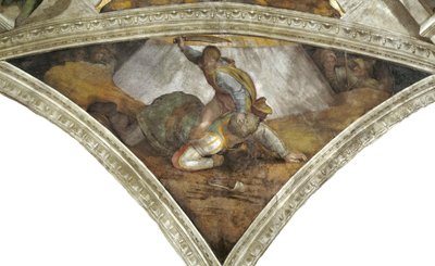 Daavidin ja Goljatin Sikstuksen kappelin katto Vatikaanissa, 1508-1512. tekijältä Michelangelo Buonarroti