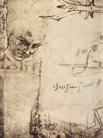 Kasvot, Michelangelon piirustus, Piirustus- ja grafiikkakaappi, Uffizi-galleria, Firenze tekijältä Michelangelo Buonarroti