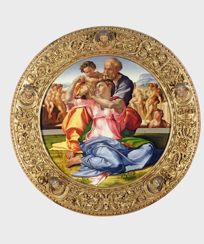 Pyhä perhe Pyhän Johanneksen kanssa (Doni Tondo), 1504-05 (katso myös 156576) tekijältä Michelangelo Buonarroti
