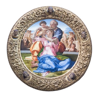 Pyhä perhe nuoren Johannes Kastajan kanssa, joka tunnetaan nimellä "Doni tondo" tekijältä Michelangelo Buonarroti