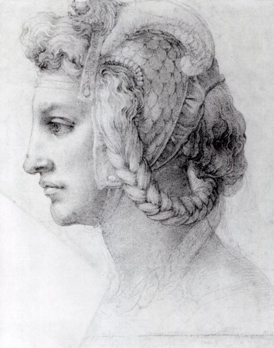 Naisen ihannepää, n.1525-28 (mustaliitu paperille). tekijältä Michelangelo Buonarroti