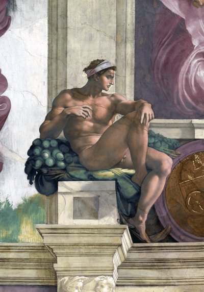 Ignudo (Sikstuksen kappelin katto Vatikaanissa) tekijältä Michelangelo Buonarroti