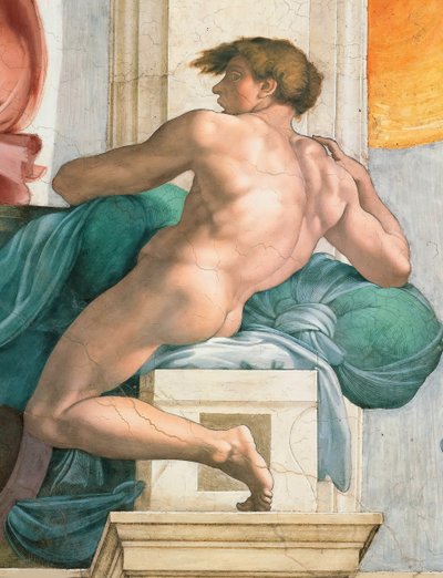 Ignudo Sikstuksen kappelin katto Vatikaanissa, 1508-1512. tekijältä Michelangelo Buonarroti