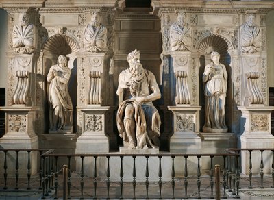 Italia, Rooma, Pyhän Pietarin, Raakelin, Mooseksen ja Lean basilika, yksityiskohta Julius II:n haudasta, noin vuodelta 1515, kirjoittanut Michelangelo (1475-1564) tekijältä Michelangelo Buonarroti