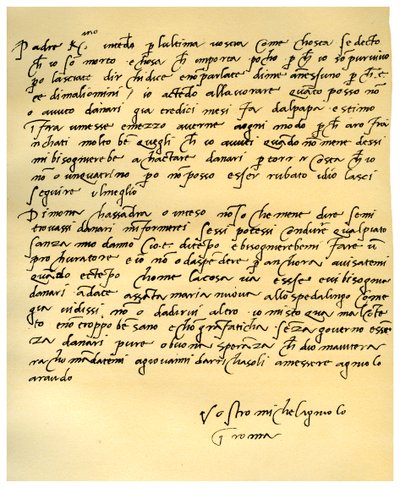 Michelangelo Buonarrotin kirje isälleen, kesäkuu 1508. tekijältä Michelangelo Buonarroti