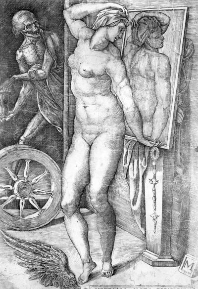 Itseään peilissä katsova alastonkuva, Monogrammistin printti tekijältä Michelangelo Buonarroti
