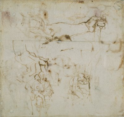 Sivu luonnoskirjasta, c1490-1560 tekijältä Michelangelo Buonarroti