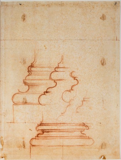 Uuden sakastin pylväsjalustat, käsinkirjoitetut merkinnät. tekijältä Michelangelo Buonarroti