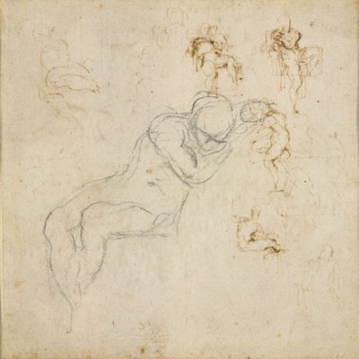 Recto: Kahdeksan kuvion tutkimukset. Verso: Kuvatutkimus, c1490-1560 tekijältä Michelangelo Buonarroti