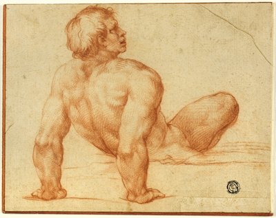 Nudefinnish masculí assegut tekijältä Michelangelo Buonarroti
