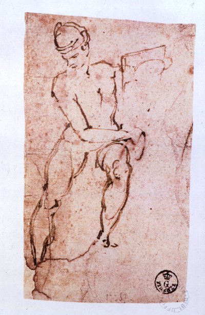 Sikstuksen kappelin katto (1508-12): luonnos apostolista (kynä ja ruskea muste) tekijältä Michelangelo Buonarroti