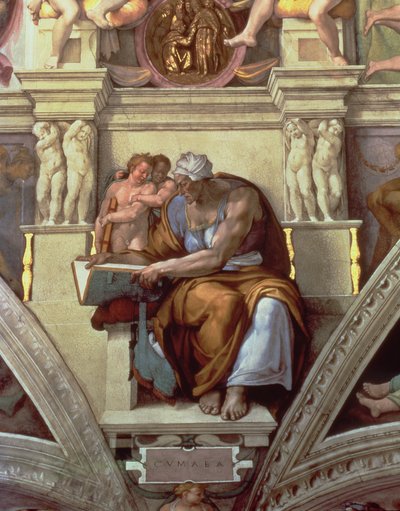 Sikstuksen kappelin katto: Cumaean Sibyl tekijältä Michelangelo Buonarroti