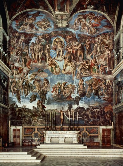 Sikstuksen kappeli, jossa on viimeisen tuomion taulu (fresko). tekijältä Michelangelo Buonarroti