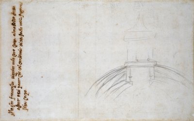 Piirros, joka esittää lyhdyn ja kupolin liitosta sekä muita Pietarin tutkimuksia, c1490-1560 tekijältä Michelangelo Buonarroti