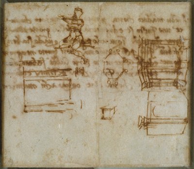 Pieniä luonnoksia arkkitehtuurista ja pieni hahmotutkimus, 1400-luvun loppu - 1500-luvun alku tekijältä Michelangelo Buonarroti