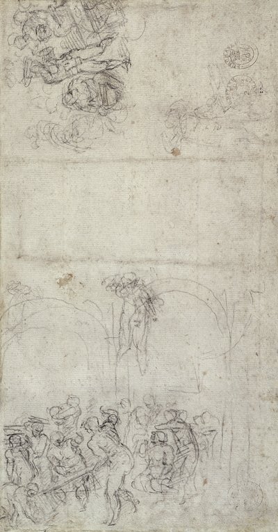 Tutkimus viimeiselle tuomiolle (kynä ja lyijykynä paperille) (käänteinen) tekijältä Michelangelo Buonarroti