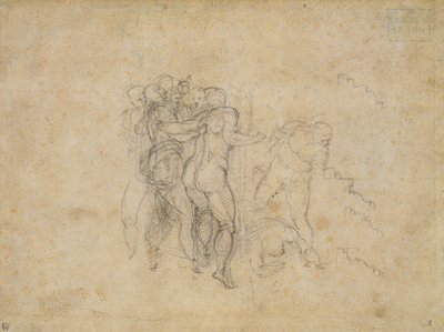 Tutkimus viimeistä tuomiota varten (grafiitti paperille) tekijältä Michelangelo Buonarroti