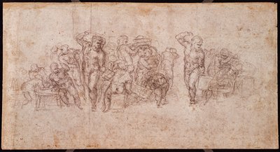 Selostuskohtauksen hahmojen tutkimus (musta liitu paperille) (suora) (ks. versio 191764) tekijältä Michelangelo Buonarroti