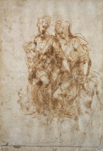 Tutkimus Pyhästä Annesta, Leonardo Da Vincin "Anne" jälkeen, n. 1502 tekijältä Michelangelo Buonarroti